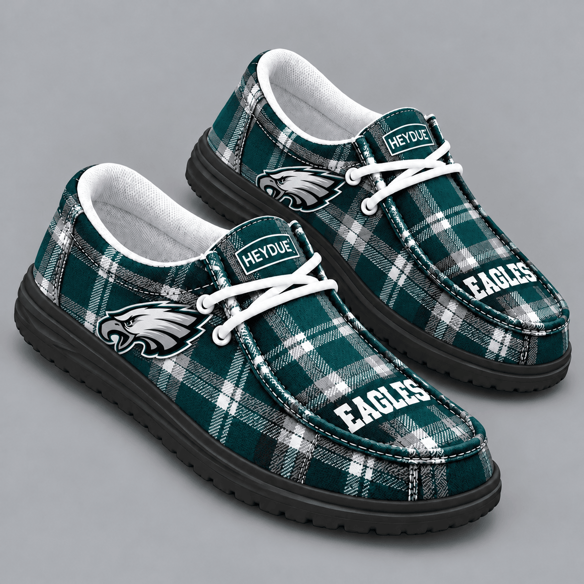 Philadelphia Eagles | Premium NFL Classic Plaid Checkered HEYDUDE Casual Loafers With Team Logo And Lightweight Comfort Sole NDN cover