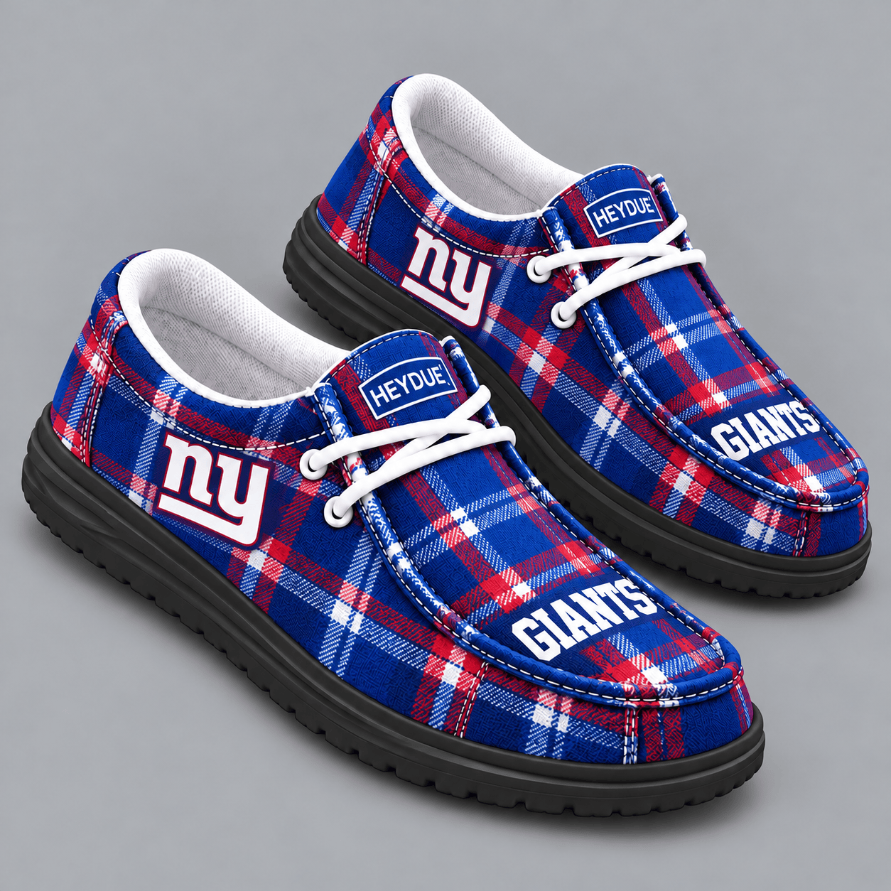 New York Giants | Premium NFL Classic Plaid Checkered HEYDUDE Casual Loafers With Team Logo And Lightweight Comfort Sole NDN cover