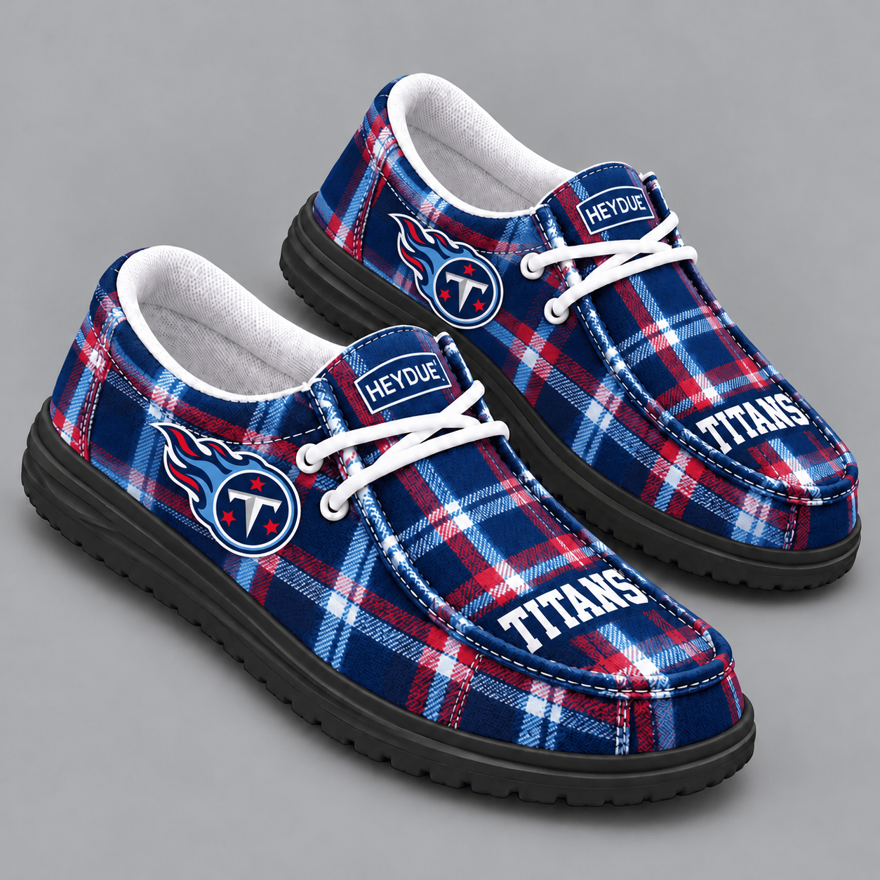 Tennessee Titans | Premium NFL Classic Plaid Checkered HEYDUDE Casual Loafers With Team Logo And Lightweight Comfort Sole NDN cover