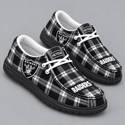 Las Vegas Raiders | Premium NFL Classic Plaid Checkered HEYDUDE Casual Loafers With Team Logo And Lightweight Comfort Sole NDN cover