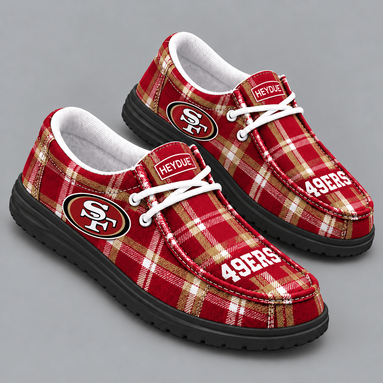 San Francisco 49ers | Premium NFL Classic Plaid Checkered HEYDUDE Casual Loafers With Team Logo And Lightweight Comfort Sole NDN cover