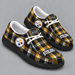 Pittsburgh Steelers | Premium NFL Classic Plaid Checkered HEYDUDE Casual Loafers With Team Logo And Lightweight Comfort Sole NDN cover