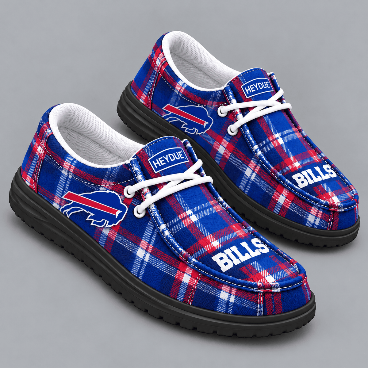 Buffalo Bills | Premium NFL Classic Plaid Checkered HEYDUDE Casual Loafers With Team Logo And Lightweight Comfort Sole NDN cover