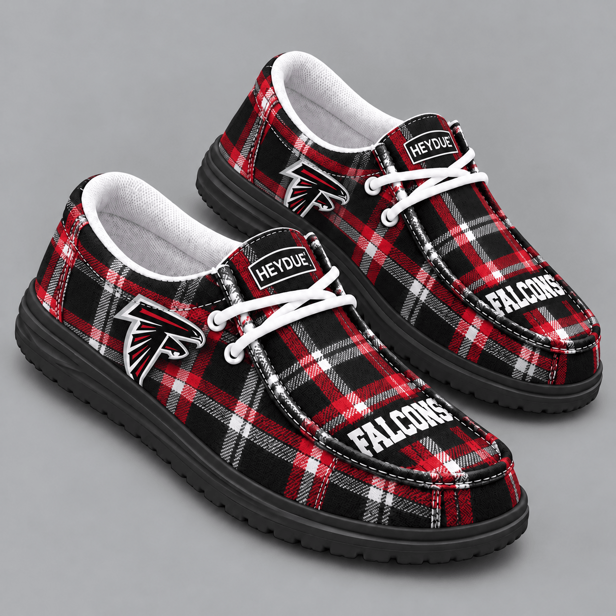 Atlanta Falcons | Premium NFL Classic Plaid Checkered HEYDUDE Casual Loafers With Team Logo And Lightweight Comfort Sole NDN cover