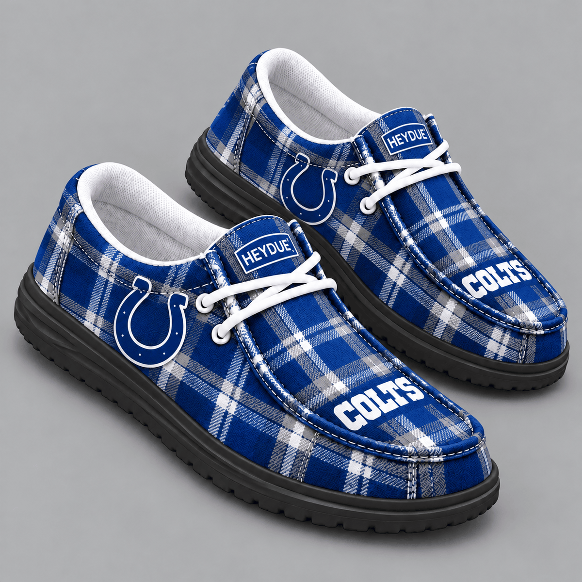 Indianapolis Colts | Premium NFL Classic Plaid Checkered HEYDUDE Casual Loafers With Team Logo And Lightweight Comfort Sole NDN cover