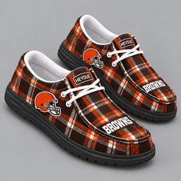 Cleveland Browns | Premium NFL Classic Plaid Checkered HEYDUDE Casual Loafers With Team Logo And Lightweight Comfort Sole NDN cover