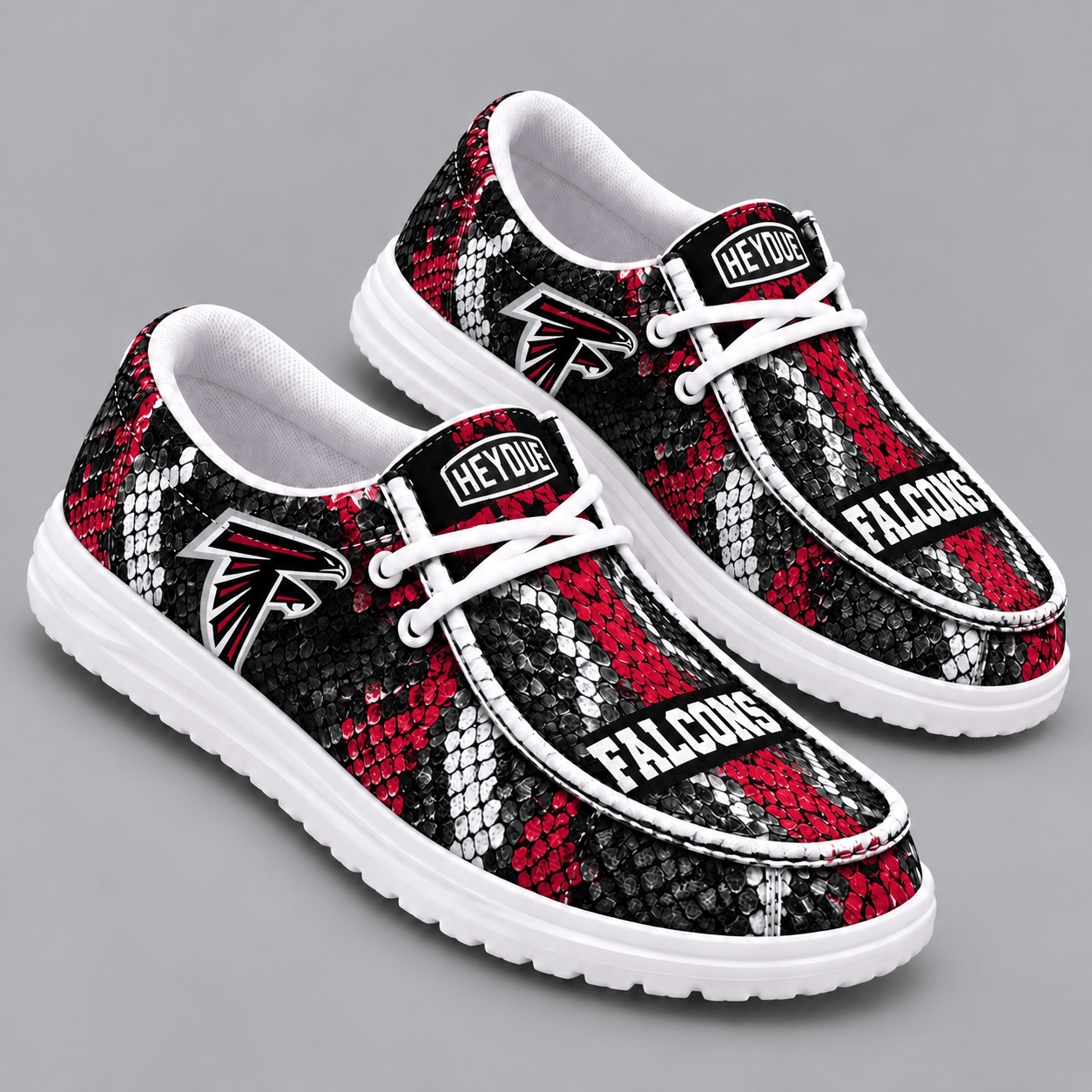 Atlanta Falcons | Premium NFL Exotic Snakeskin Pattern HEYDUDE Casual Loafers With Team Logo And Lightweight Comfort Sole NDN cover
