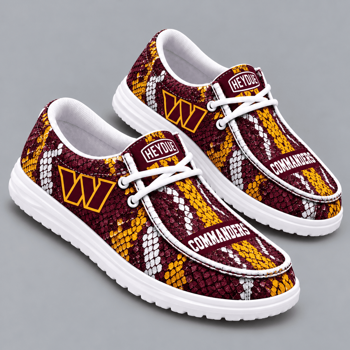 Washington Commanders | Premium NFL Exotic Snakeskin Pattern HEYDUDE Casual Loafers With Team Logo And Lightweight Comfort Sole NDN cover