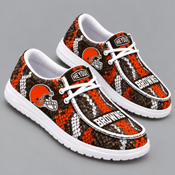 Cleveland Browns | Premium NFL Exotic Snakeskin Pattern HEYDUDE Casual Loafers With Team Logo And Lightweight Comfort Sole NDN cover