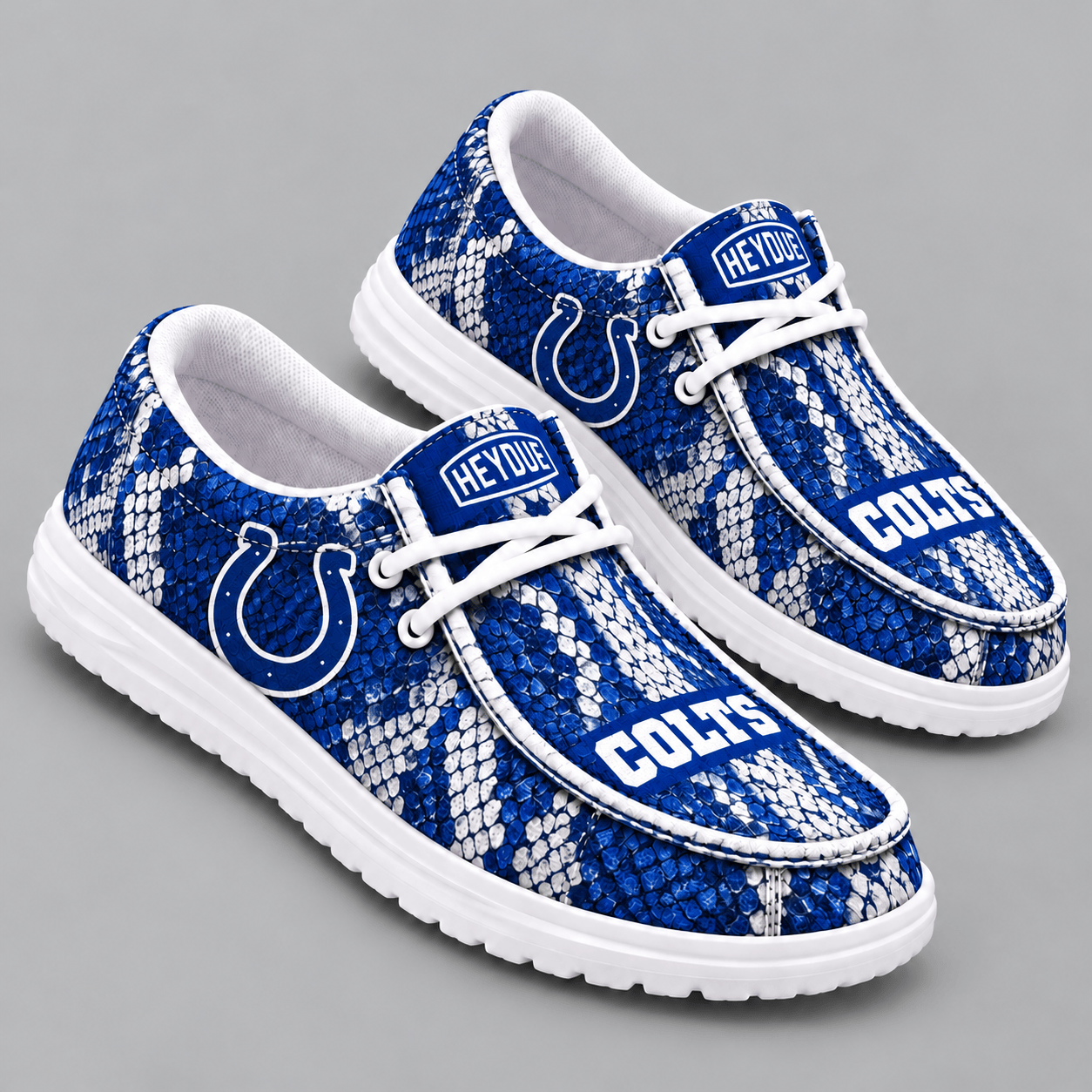 Indianapolis Colts | Premium NFL Exotic Snakeskin Pattern HEYDUDE Casual Loafers With Team Logo And Lightweight Comfort Sole NDN cover