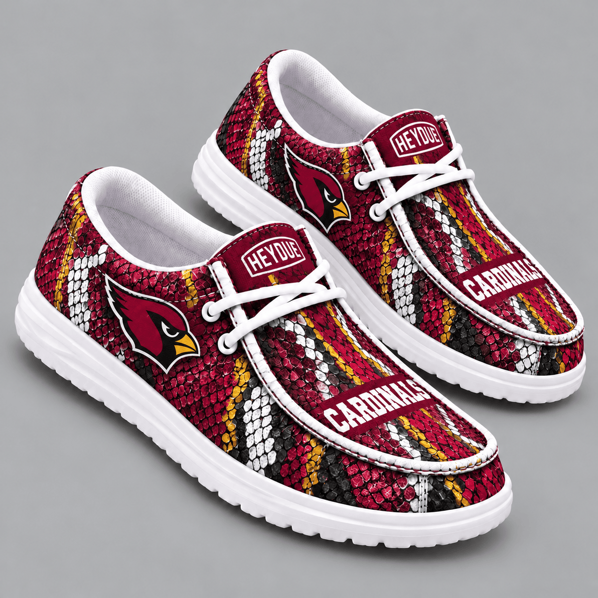 Arizona Cardinals | Premium NFL Exotic Snakeskin Pattern HEYDUDE Casual Loafers With Team Logo And Lightweight Comfort Sole NDN cover