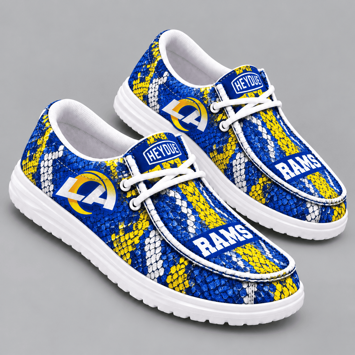 Los Angeles Rams | Premium NFL Exotic Snakeskin Pattern HEYDUDE Casual Loafers With Team Logo And Lightweight Comfort Sole NDN cover