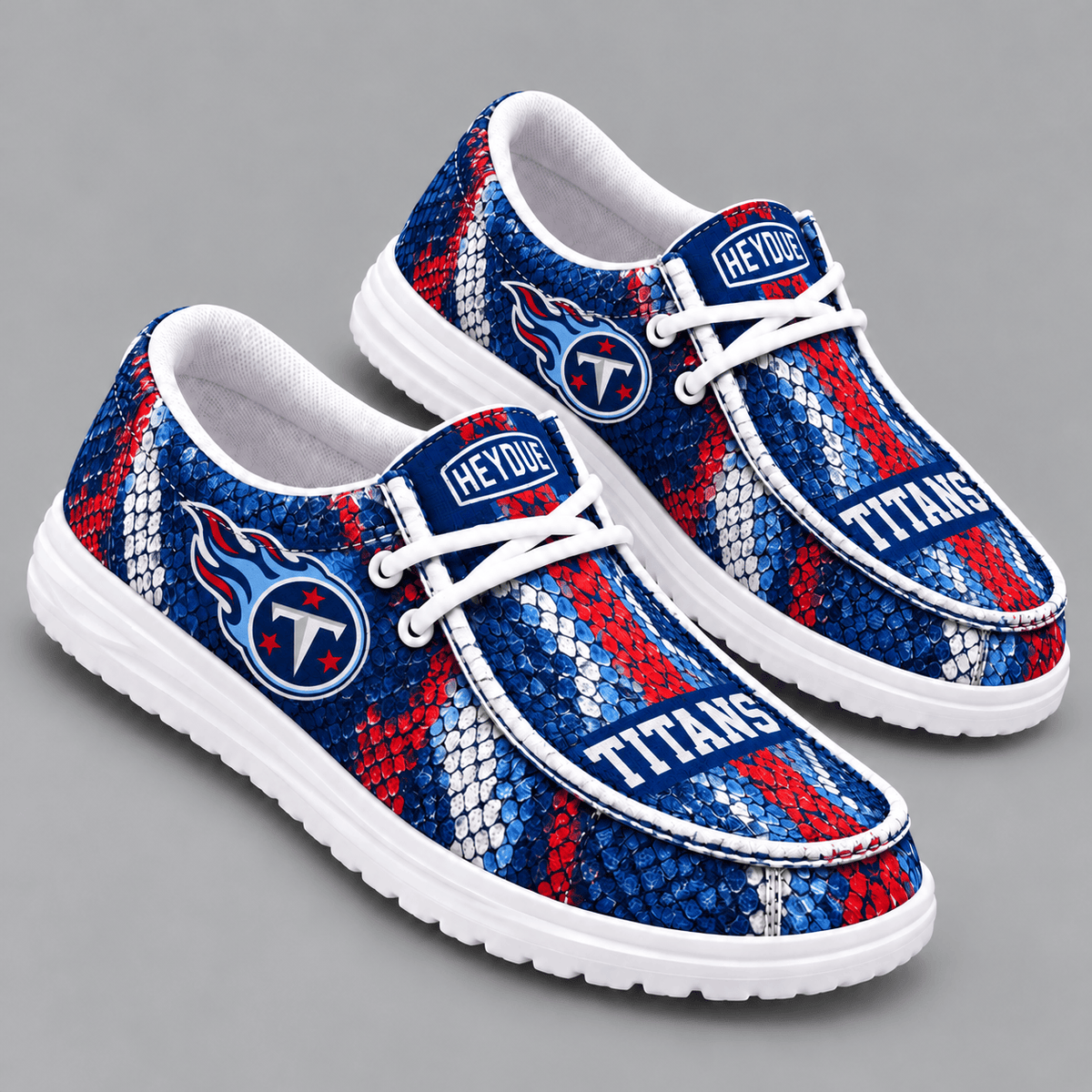 Tennessee Titans | Premium NFL Exotic Snakeskin Pattern HEYDUDE Casual Loafers With Team Logo And Lightweight Comfort Sole NDN cover