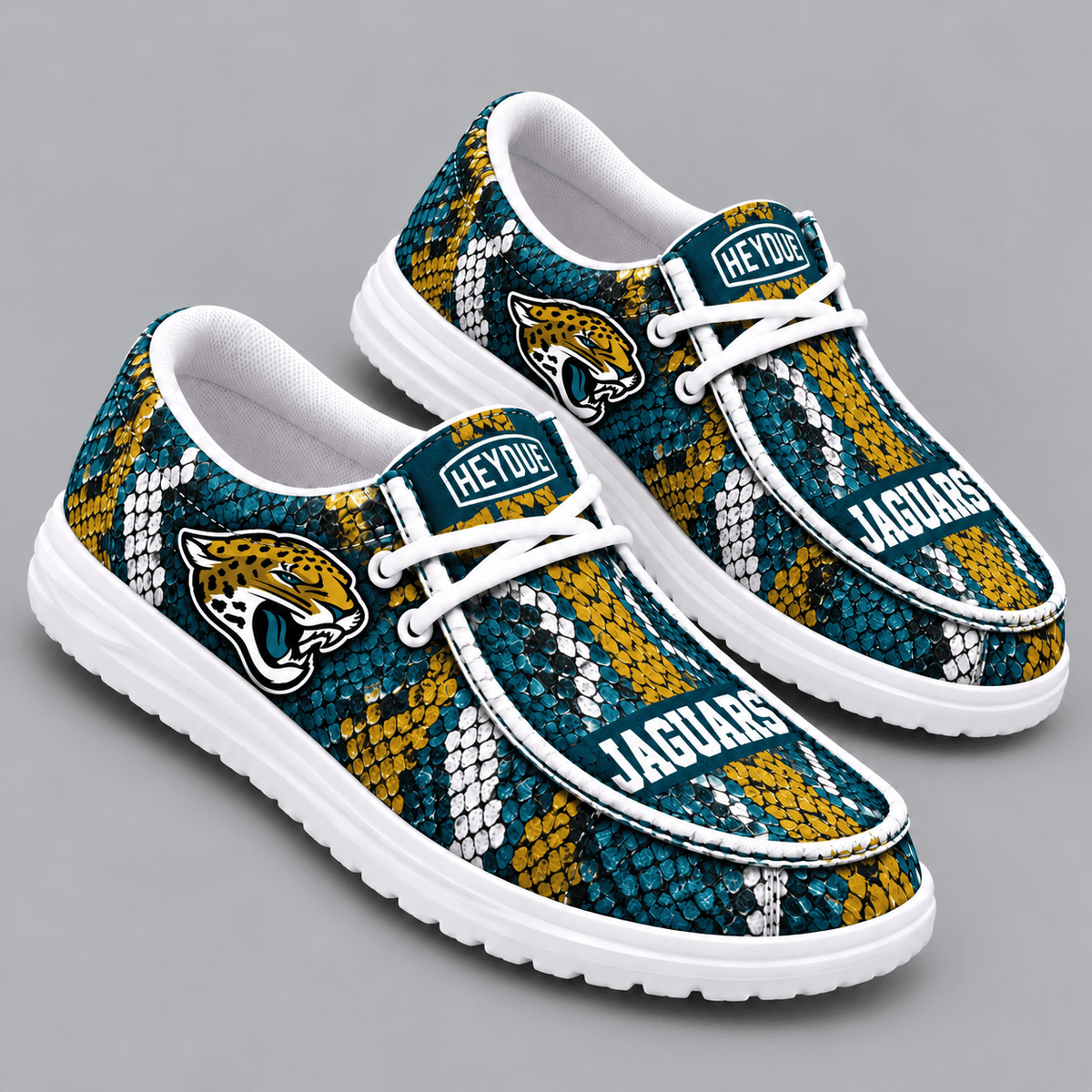 Jacksonville Jaguars | Premium NFL Exotic Snakeskin Pattern HEYDUDE Casual Loafers With Team Logo And Lightweight Comfort Sole NDN cover