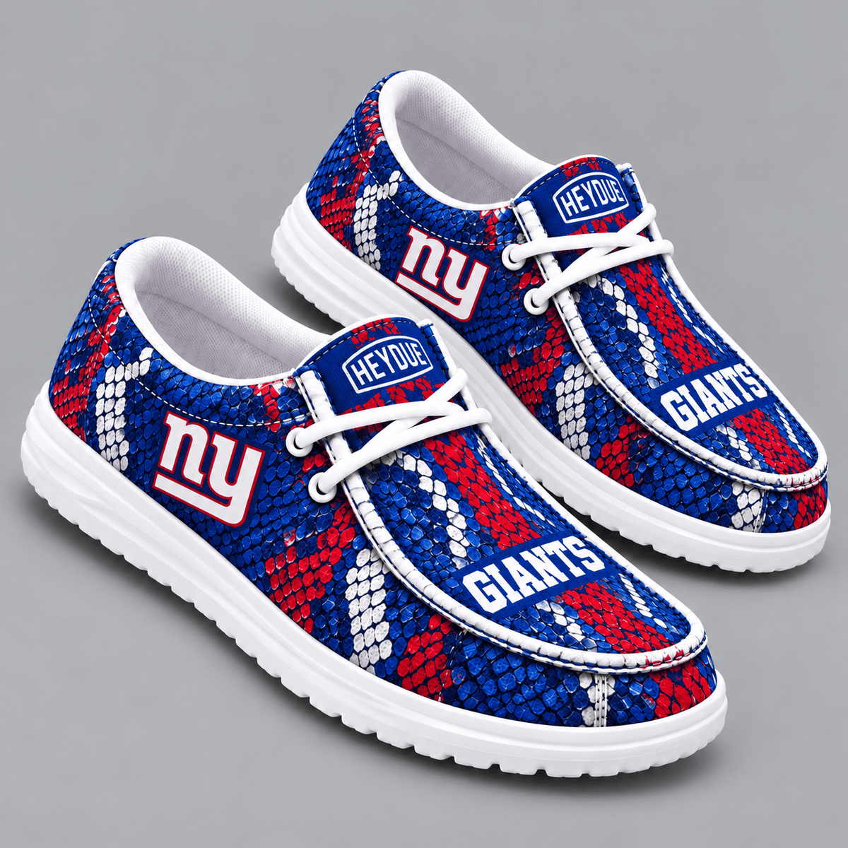 New York Giants | Premium NFL Exotic Snakeskin Pattern HEYDUDE Casual Loafers With Team Logo And Lightweight Comfort Sole NDN cover