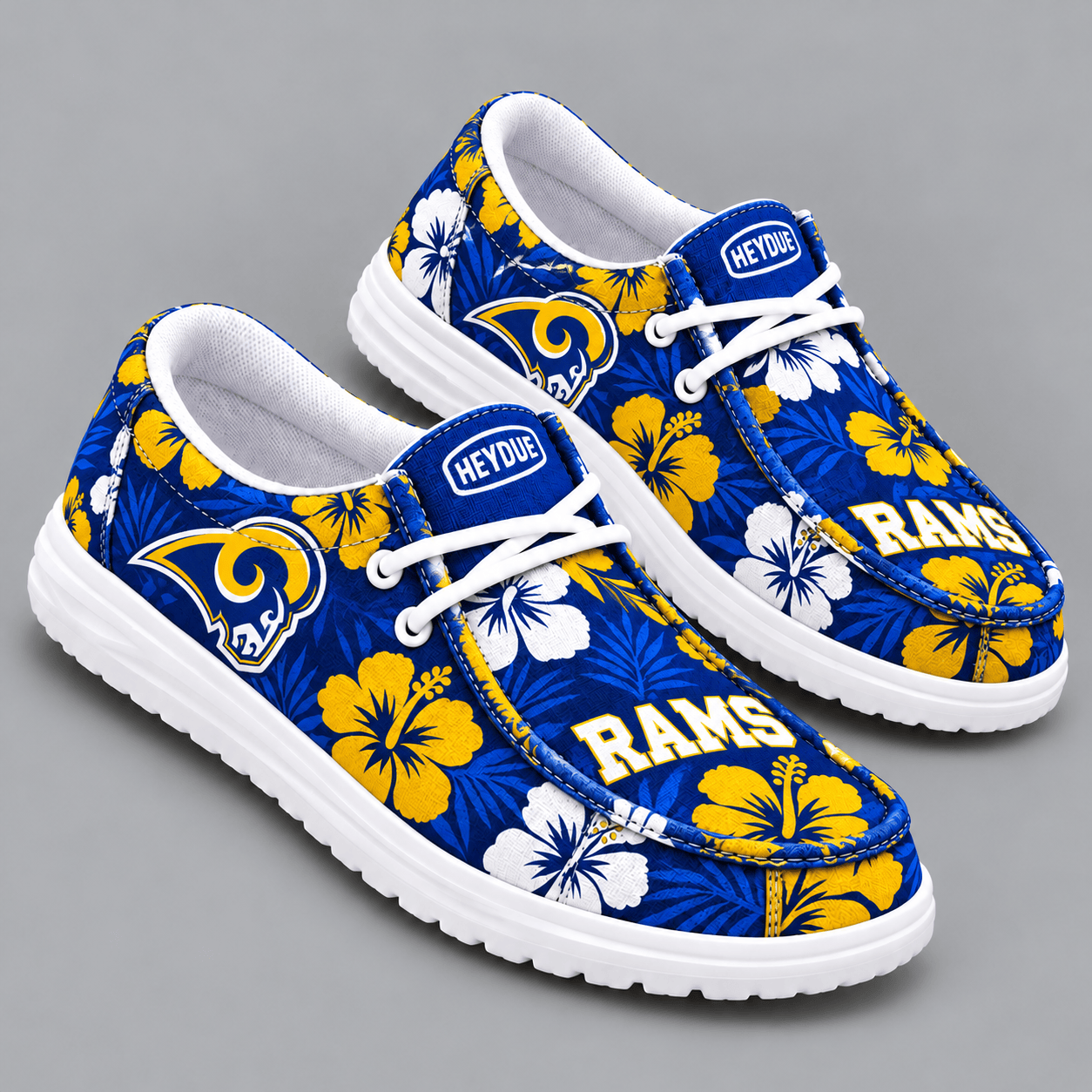 Los Angeles Rams | Premium NFL Tropical Hibiscus Floral Print HEYDUDE Casual Loafers With Team Logo And Lightweight Comfort Sole NDN cover