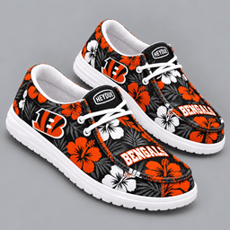 Cincinnati Bengals | Premium NFL Tropical Hibiscus Floral Print HEYDUDE Casual Loafers With Team Logo And Lightweight Comfort Sole NDN cover