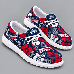 New England Patriots | Premium NFL Tropical Hibiscus Floral Print HEYDUDE Casual Loafers With Team Logo And Lightweight Comfort Sole NDN cover