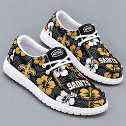 New Orleans Saints | Premium NFL Tropical Hibiscus Floral Print HEYDUDE Casual Loafers With Team Logo And Lightweight Comfort Sole NDN cover