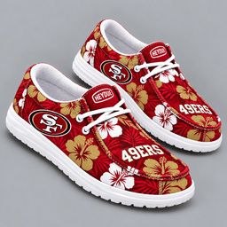 San Francisco 49ers | Premium NFL Tropical Hibiscus Floral Print HEYDUDE Casual Loafers With Team Logo And Lightweight Comfort Sole NDN cover