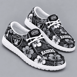 Las Vegas Raiders | Premium NFL Tropical Hibiscus Floral Print HEYDUDE Casual Loafers With Team Logo And Lightweight Comfort Sole NDN cover