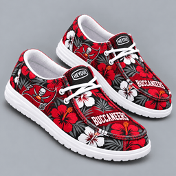 Tampa Bay Buccaneers | Premium NFL Tropical Hibiscus Floral Print HEYDUDE Casual Loafers With Team Logo And Lightweight Comfort Sole NDN cover