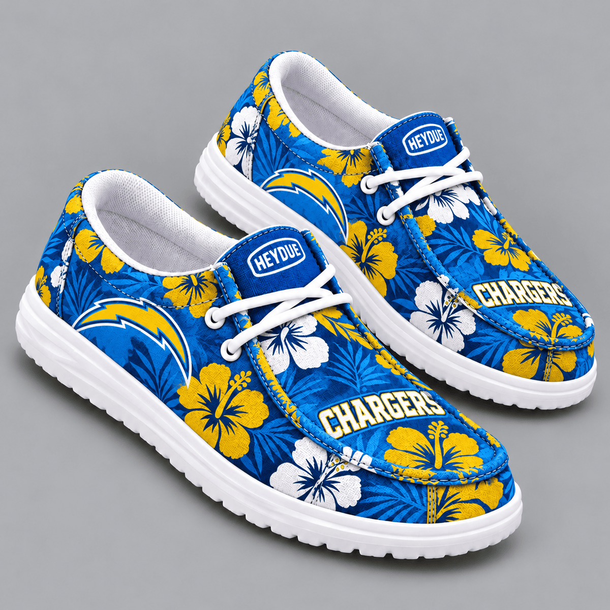 Los Angeles Chargers | Premium NFL Tropical Hibiscus Floral Print HEYDUDE Casual Loafers With Team Logo And Lightweight Comfort Sole NDN cover
