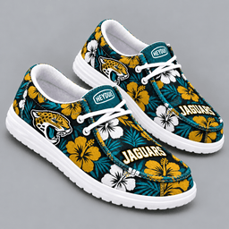 Jacksonville Jaguars | Premium NFL Tropical Hibiscus Floral Print HEYDUDE Casual Loafers With Team Logo And Lightweight Comfort Sole NDN cover