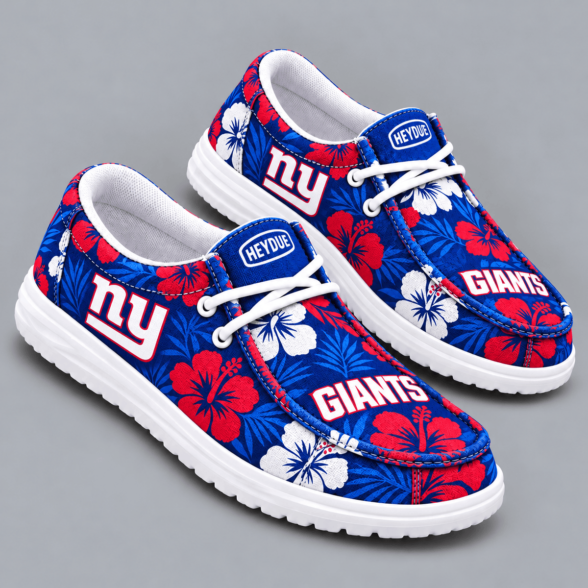 New York Giants | Premium NFL Tropical Hibiscus Floral Print HEYDUDE Casual Loafers With Team Logo And Lightweight Comfort Sole NDN cover