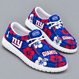 New York Giants | Premium NFL Tropical Hibiscus Floral Print HEYDUDE Casual Loafers With Team Logo And Lightweight Comfort Sole NDN cover
