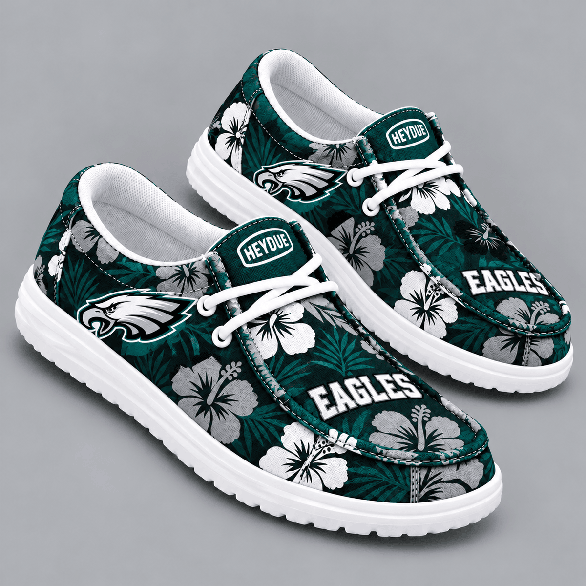 Philadelphia Eagles | Premium NFL Tropical Hibiscus Floral Print HEYDUDE Casual Loafers With Team Logo And Lightweight Comfort Sole NDN cover