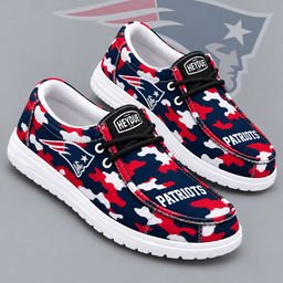 New England Patriots | Premium NFL Urban Camo Print HEYDUDE Casual Loafers With Team Logo And Lightweight Comfort Sole NDN cover