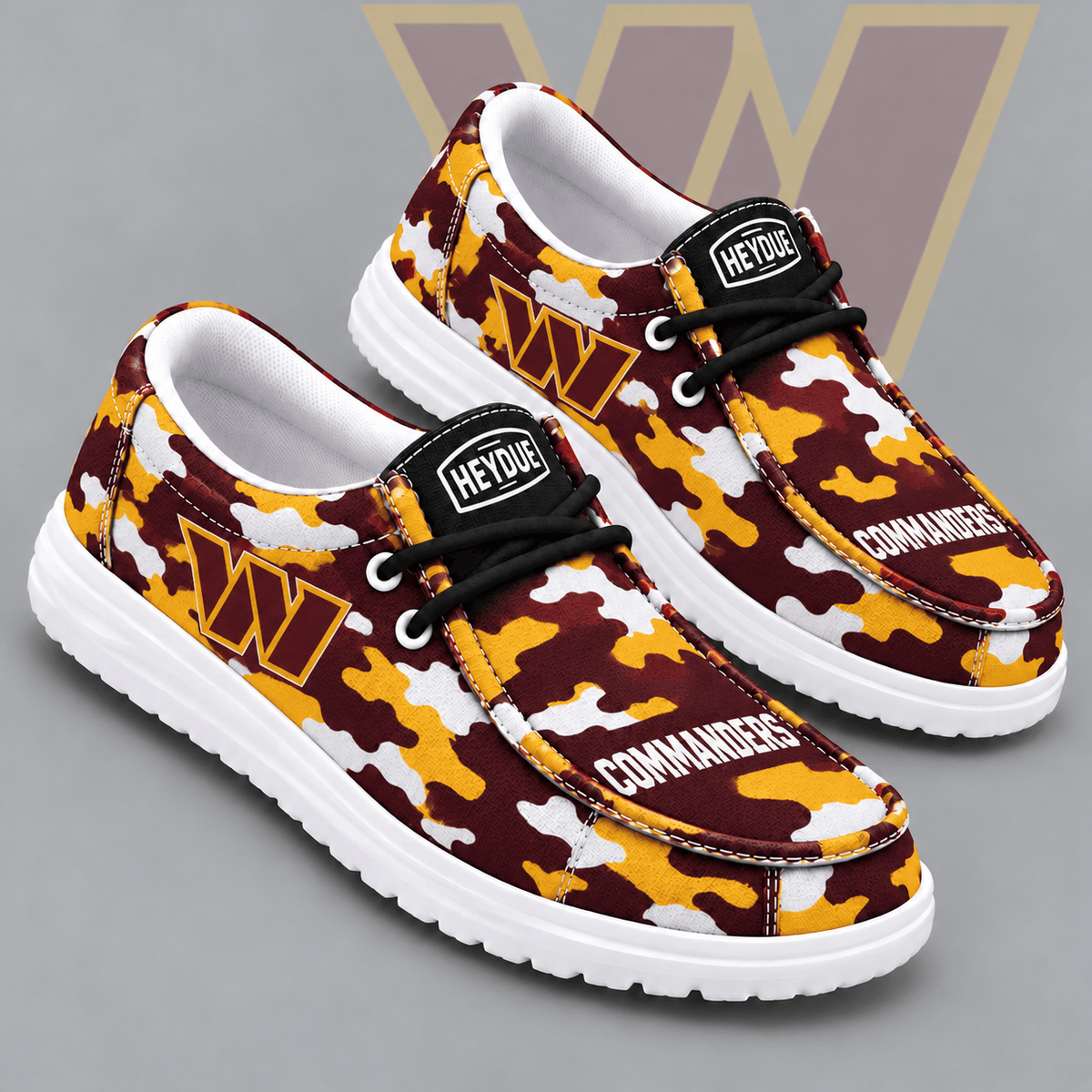 Washington Commanders | Premium NFL Urban Camo Print HEYDUDE Casual Loafers With Team Logo And Lightweight Comfort Sole NDN cover