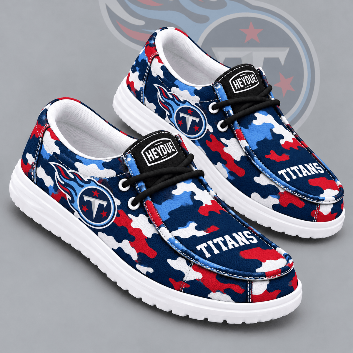 Tennessee Titans | Premium NFL Urban Camo Print HEYDUDE Casual Loafers With Team Logo And Lightweight Comfort Sole NDN cover