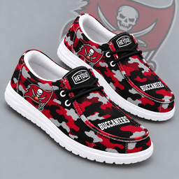 Tampa Bay Buccaneers | Premium NFL Urban Camo Print HEYDUDE Casual Loafers With Team Logo And Lightweight Comfort Sole NDN cover