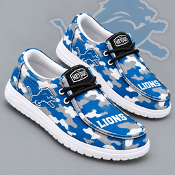 Detroit Lions | Premium NFL Urban Camo Print HEYDUDE Casual Loafers With Team Logo And Lightweight Comfort Sole NDN cover