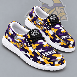 Minnesota Vikings | Premium NFL Urban Camo Print HEYDUDE Casual Loafers With Team Logo And Lightweight Comfort Sole NDN cover