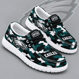 Philadelphia Eagles | Premium NFL Urban Camo Print HEYDUDE Casual Loafers With Team Logo And Lightweight Comfort Sole NDN cover