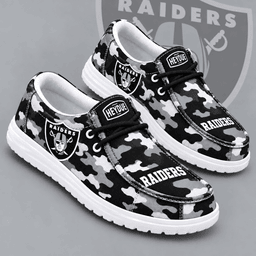Las Vegas Raiders | Premium NFL Urban Camo Print HEYDUDE Casual Loafers With Team Logo And Lightweight Comfort Sole NDN cover