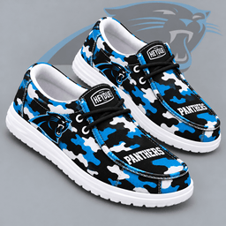 Carolina Panthers | Premium NFL Urban Camo Print HEYDUDE Casual Loafers With Team Logo And Lightweight Comfort Sole NDN cover