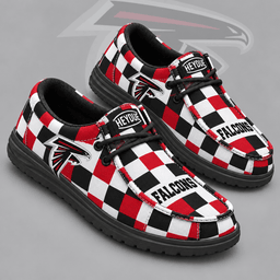 Atlanta Falcons | Premium NFL Bold Buffalo Check Plaid HEYDUDE Casual Loafers With Team Logo And Lightweight Comfort Sole NDN cover