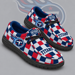 Tennessee Titans | Premium NFL Bold Buffalo Check Plaid HEYDUDE Casual Loafers With Team Logo And Lightweight Comfort Sole NDN cover