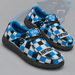 Carolina Panthers | Premium NFL Bold Buffalo Check Plaid HEYDUDE Casual Loafers With Team Logo And Lightweight Comfort Sole NDN cover