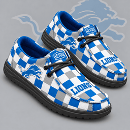 Detroit Lions | Premium NFL Bold Buffalo Check Plaid HEYDUDE Casual Loafers With Team Logo And Lightweight Comfort Sole NDN cover