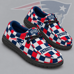 New England Patriots | Premium NFL Bold Buffalo Check Plaid HEYDUDE Casual Loafers With Team Logo And Lightweight Comfort Sole NDN cover