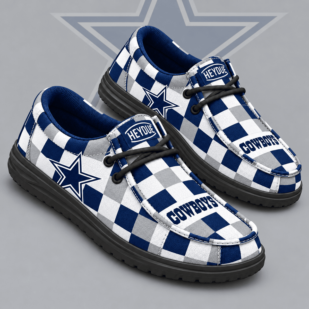 Dallas Cowboys | Premium NFL Bold Buffalo Check Plaid HEYDUDE Casual Loafers With Team Logo And Lightweight Comfort Sole NDN cover