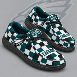 Philadelphia Eagles | Premium NFL Bold Buffalo Check Plaid HEYDUDE Casual Loafers With Team Logo And Lightweight Comfort Sole NDN cover