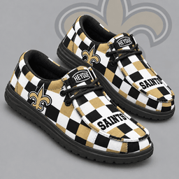 New Orleans Saints | Premium NFL Bold Buffalo Check Plaid HEYDUDE Casual Loafers With Team Logo And Lightweight Comfort Sole NDN cover