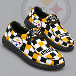 Pittsburgh Steelers | Premium NFL Bold Buffalo Check Plaid HEYDUDE Casual Loafers With Team Logo And Lightweight Comfort Sole NDN cover