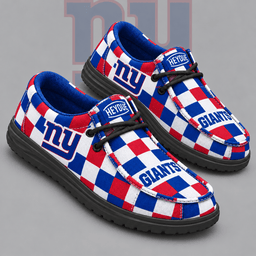 New York Giants | Premium NFL Bold Buffalo Check Plaid HEYDUDE Casual Loafers With Team Logo And Lightweight Comfort Sole NDN cover